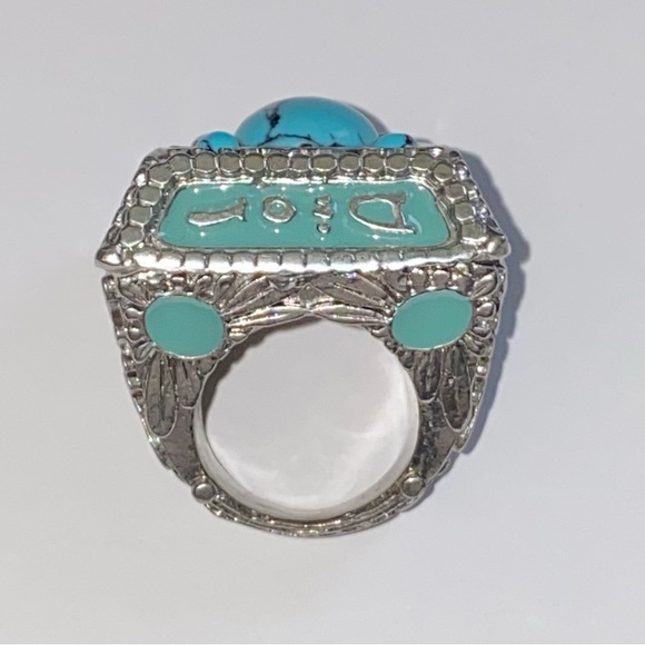 VTG Christian Dior Silver Metal Turquoise Gemstone Logo Nameplate Princess Ring - Picture 2 of 15
